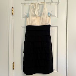 Formal Black and White Cocktail Dress with Halter Top